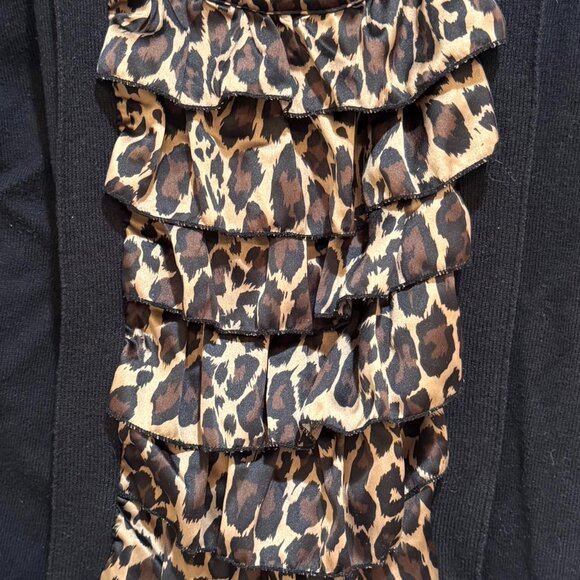 Torrid Black Sweater Cardigan Style w/Leopard Print Ruffle Top EUC - Picture 2 of 6